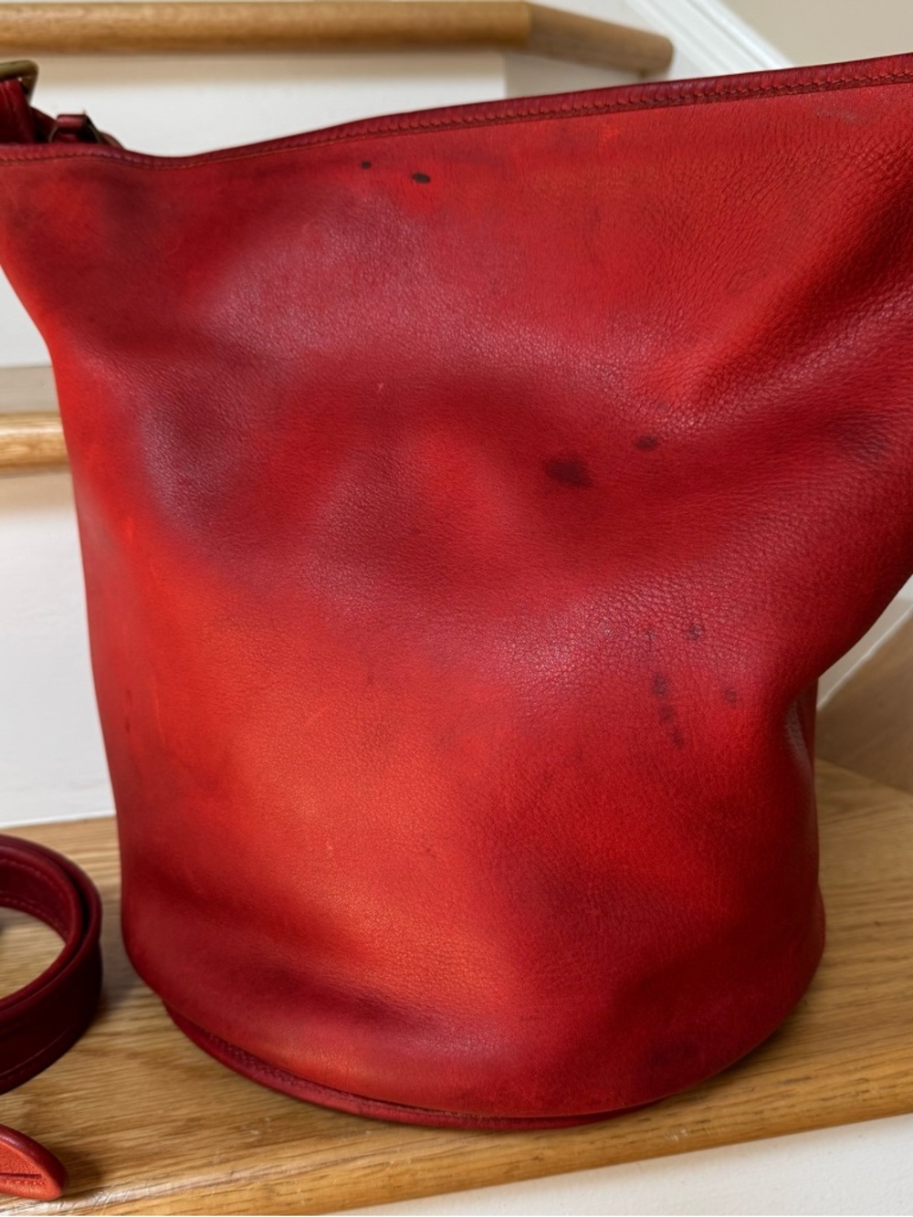 Vintage Coach Duffle Sac 9085 Red Leather Feed Sack XL Bucket Bag USA - Picture 4 of 15